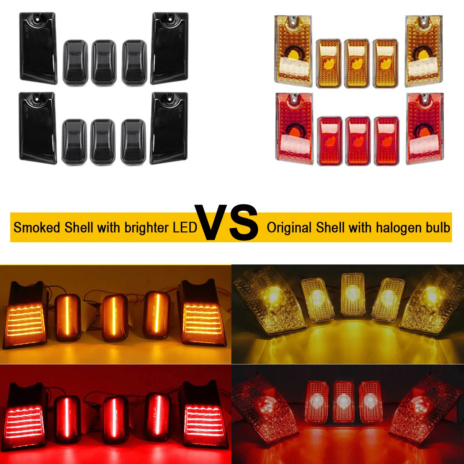 Winetis 10Pcs Smoke Lens Red + Amber LED Top Cab Roof Marker Clearance Running Lights for 2003-2009 Hummer H2 / 05-09 H2 SUT