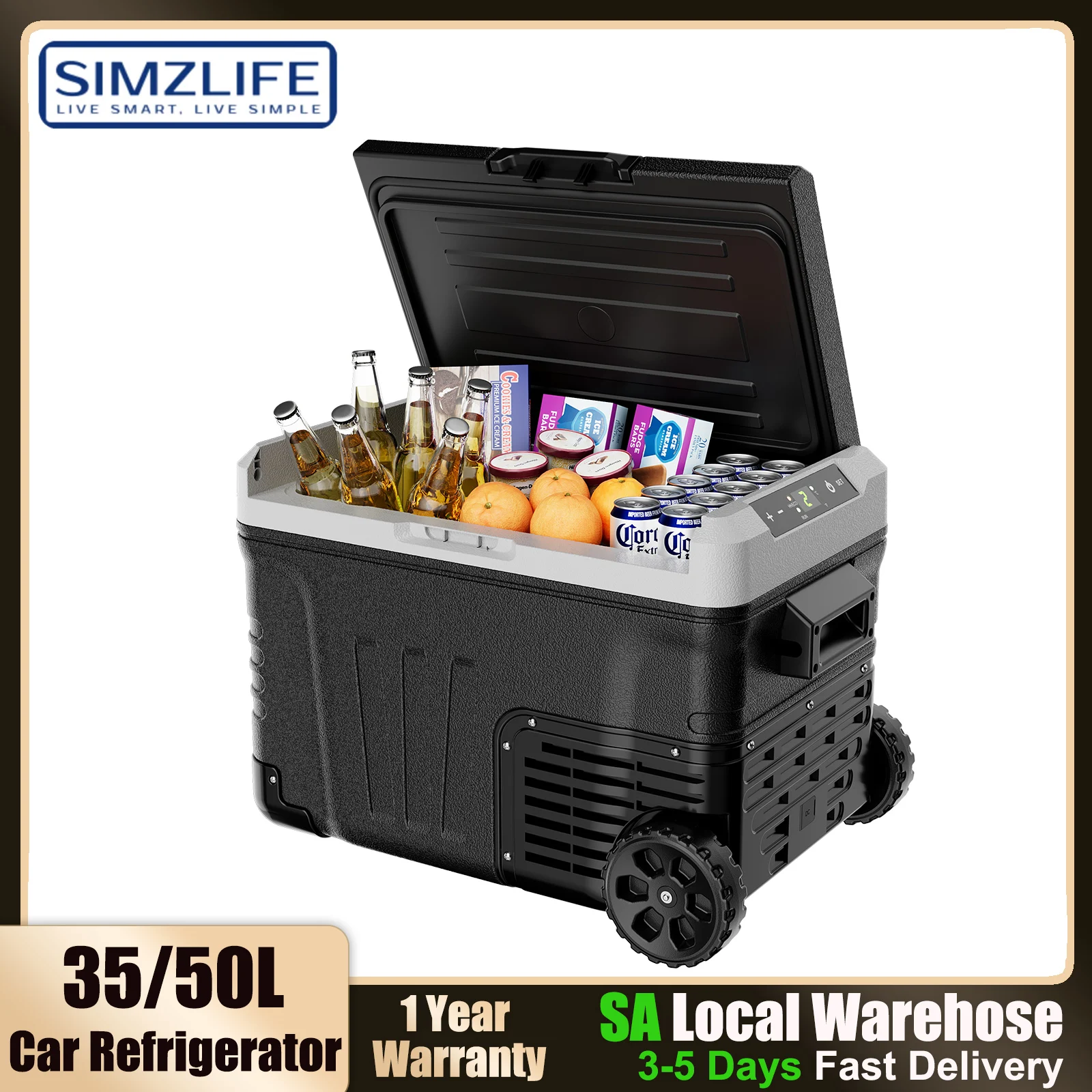 SIMZLIFE 35/50L Autokühlschrank, 12V/24V,110-240V,Tragbarer Gefrierschrank,-4 ℉ ~68 ℉   Kühlschrank mit Rad und Korb, für Reisen, Camping, Wohnmobil