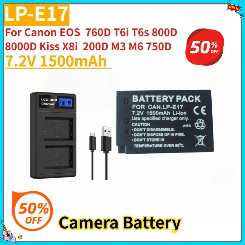

New Replacement Camera Battery LP-E17 7.2V 1500mAh Battery + LCD USB Dual Charger for Canon EOS 760D T6i T6s 800D 8000D Kiss