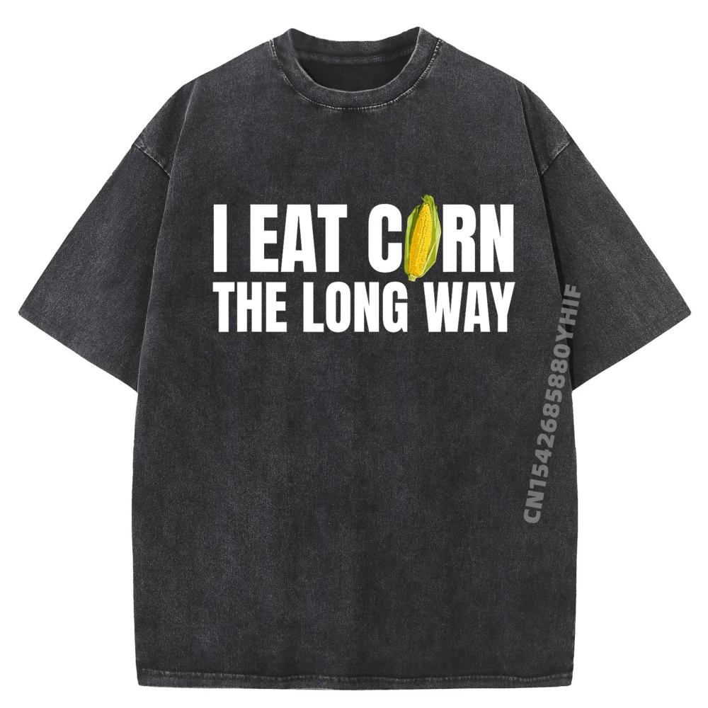 

I Eat Corn The Long Графическая футболка Мужские осенние топы и футболки в стиле хип-хоп Мужская потертая рубашка большого размера Мужские топы с принтом