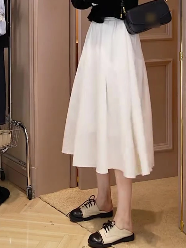 

Юбка А-силуэта с высокой талией для ранней весны, простая, элегантная, в стиле Хепберн, миди, скрывающая недостатки фигуры, женская модная одежда