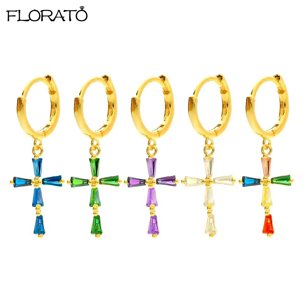 

2024 New Arrival Trendy Gold Color Cross Earrings 925 Sterling Silver Needle Small Hoop Earrings for Women Party Gift Jewelry