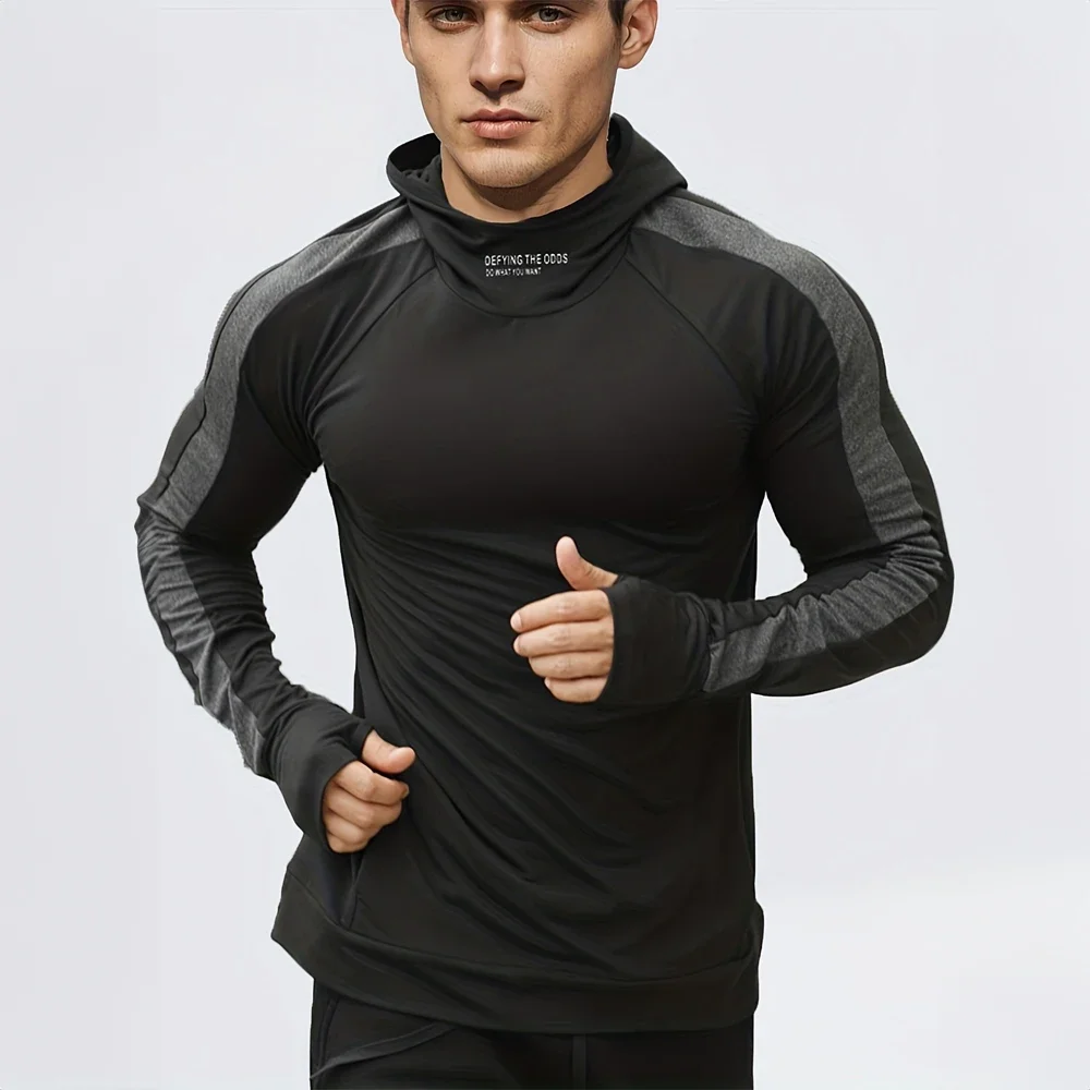 Autumn New Running Sports Fitness Clothing Tight Sports Jogging Compression Men\'s Hoodie Outdoor Leisure Pullover Men\'s Clothing