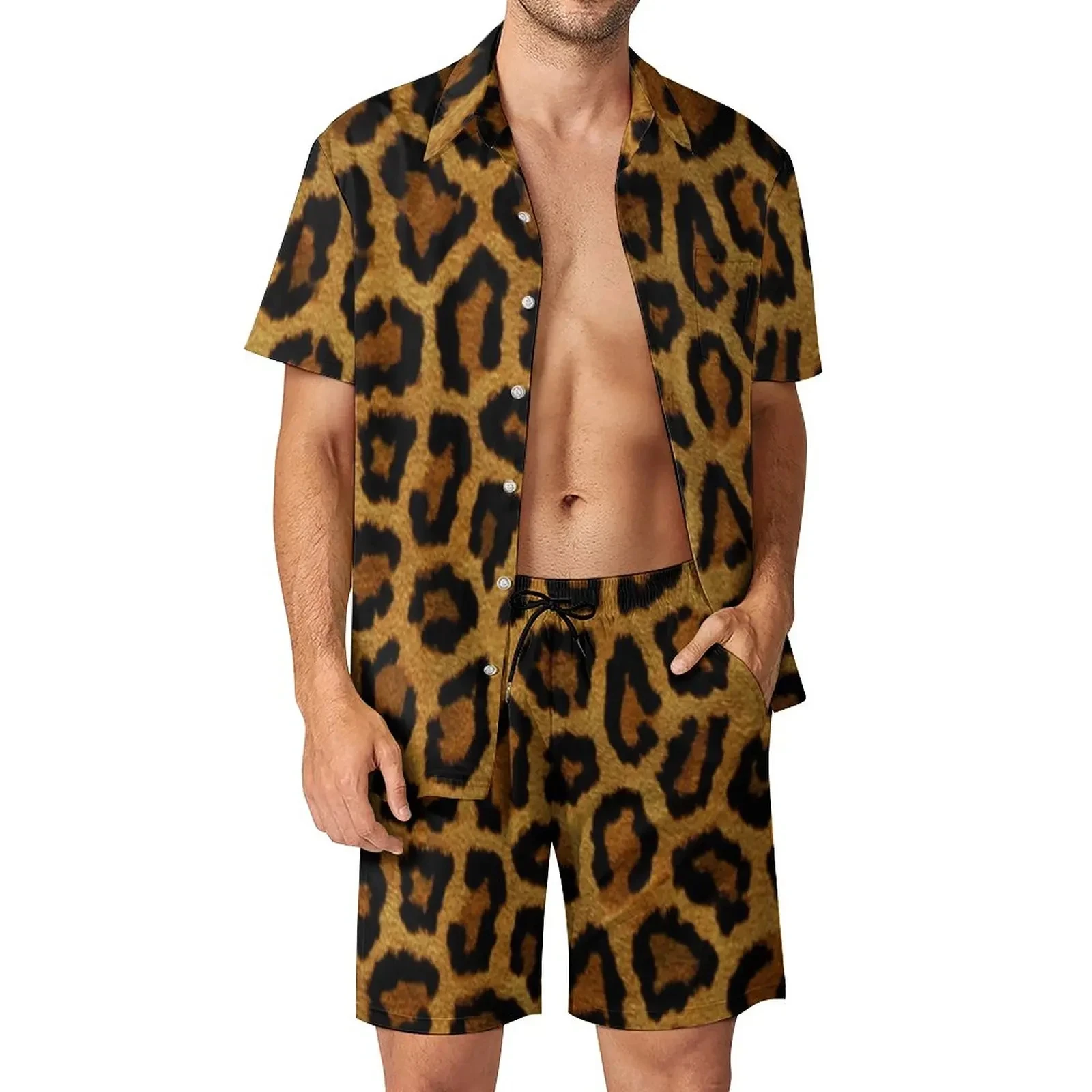 Leopard Animal Pattern Shirt 2Pcs Sets 3D Men Casual Fashion Sleeves Shirts Oversized Beach Shorts Hawaiian Streetwear Suits