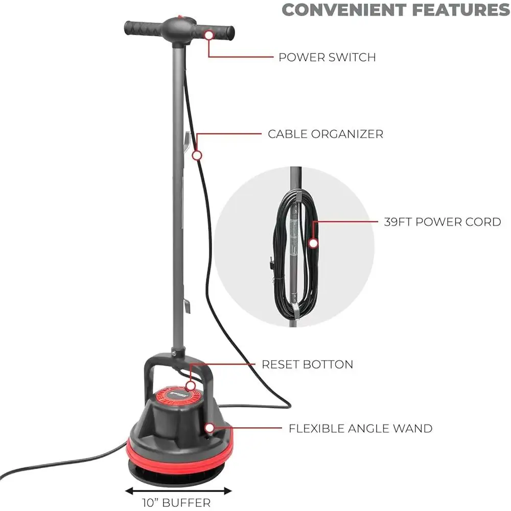 10 นิ้ว Heavy Duty Floor Polisher Commercial Cleaner ทําความสะอาดพรม Orbital เครื่องขัด 39ft สายไฟหลายพื้นผิว