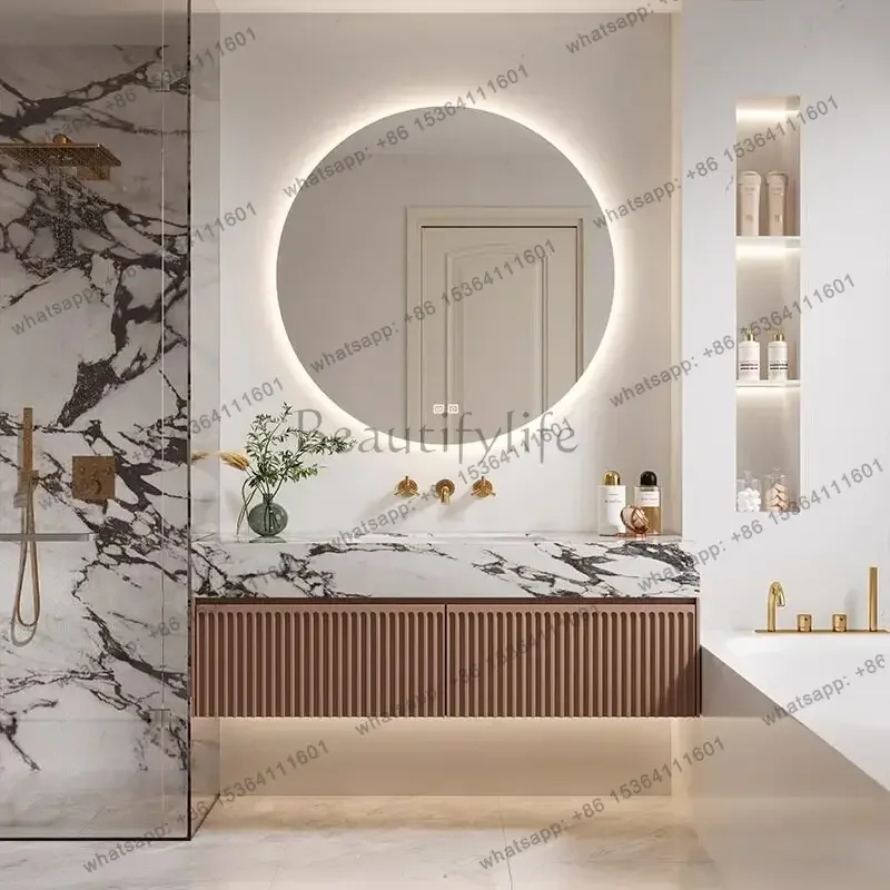 

Slate ceramic seamless integrated basin bathroom cabinet modern simple bathroom washbasin combination
