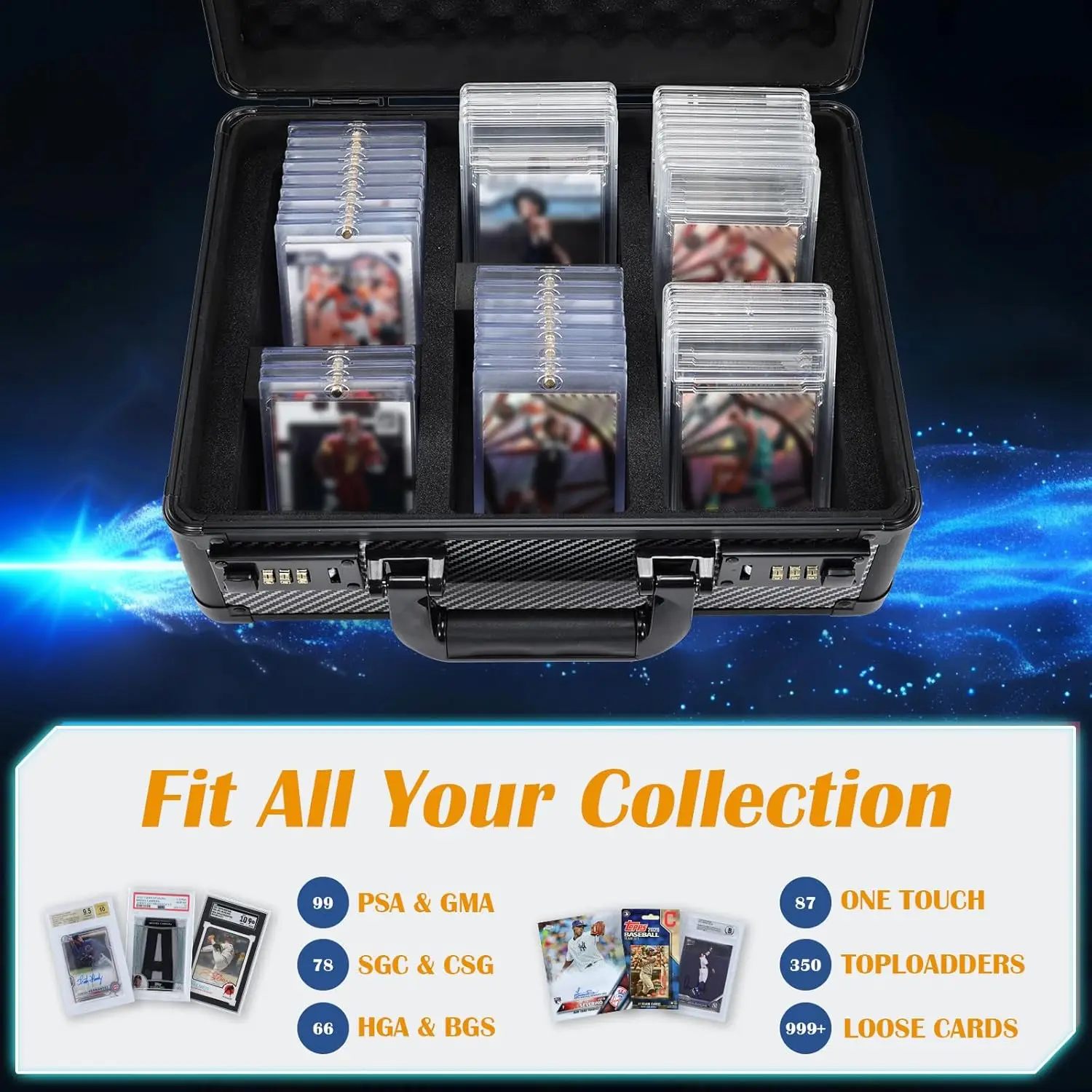 99 PSA Graded Card Case, 3-Row Trading Card Storage Box, Toploader Holder Card Cases for Sports Cards, Slab Case Storage  Lock