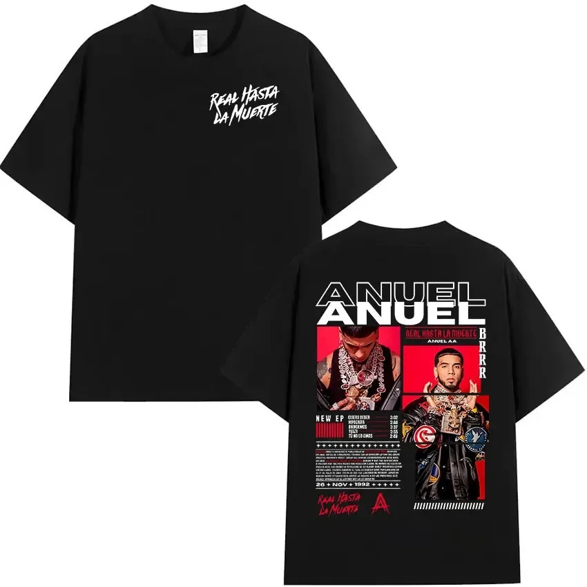 

Rapper Anuel AA Real Hasta La Muerte Tour 2026 new Album T Shirts Men's Hip Hop gothic T-Shirts 100% Cotton Short Sleeve T-Shirt