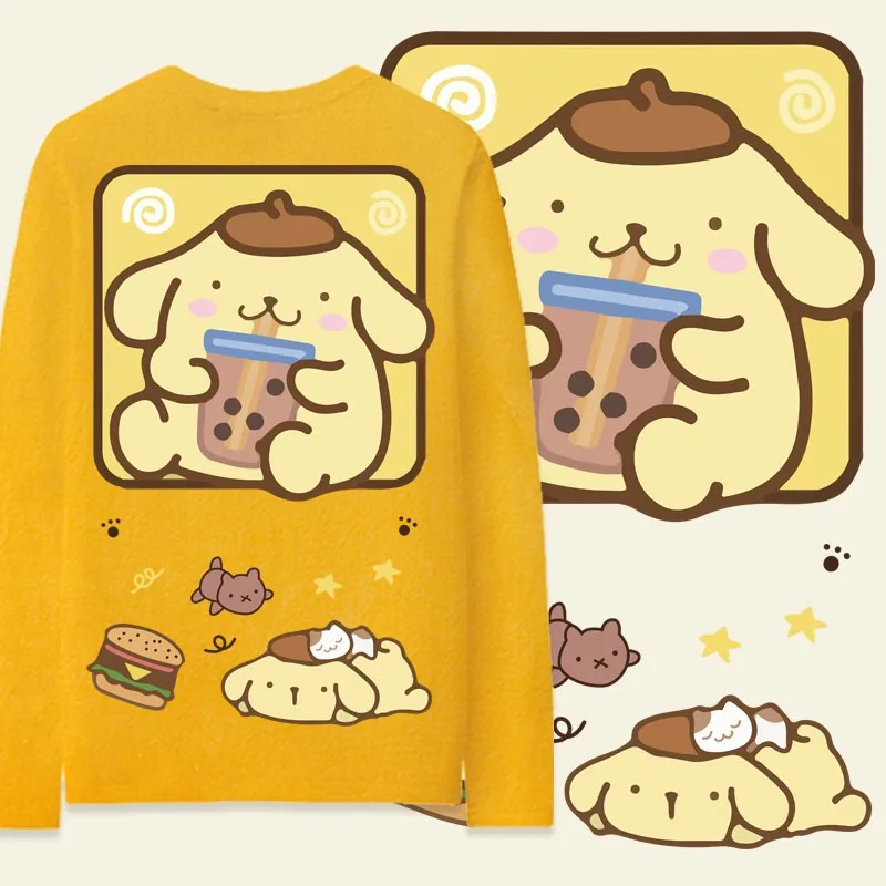 

Pudding Dog Joint Long Sleeve T-shirt Women Loose Little Man Half Sleeve Sanrio Cartoon Printed Clothes Girls T-shirt