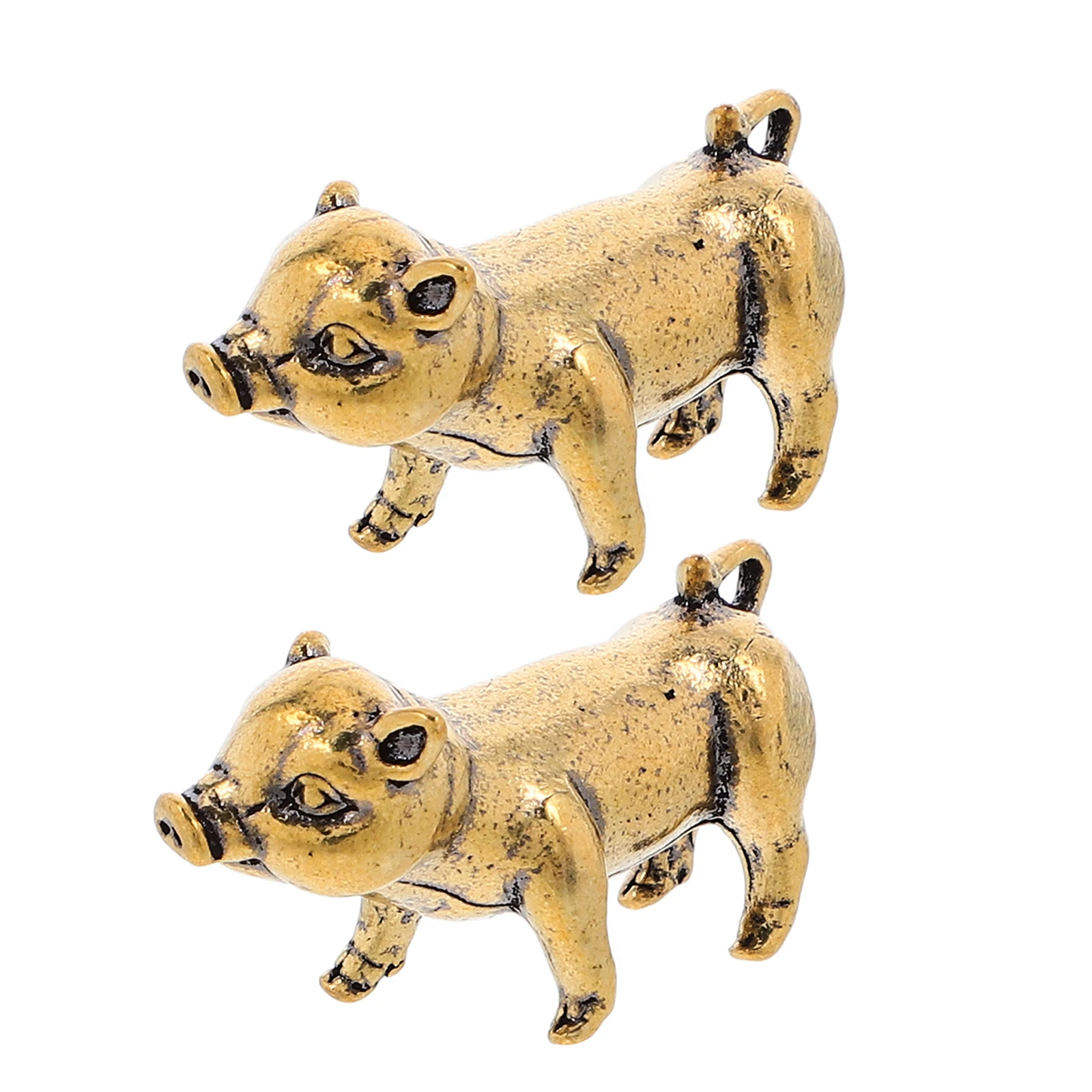 

2pcs Keychain Golden Pig Pendant Desktop Decor Vintage Animal Statue Gifts Boyfriend DIY Brass Jewelry Accessories