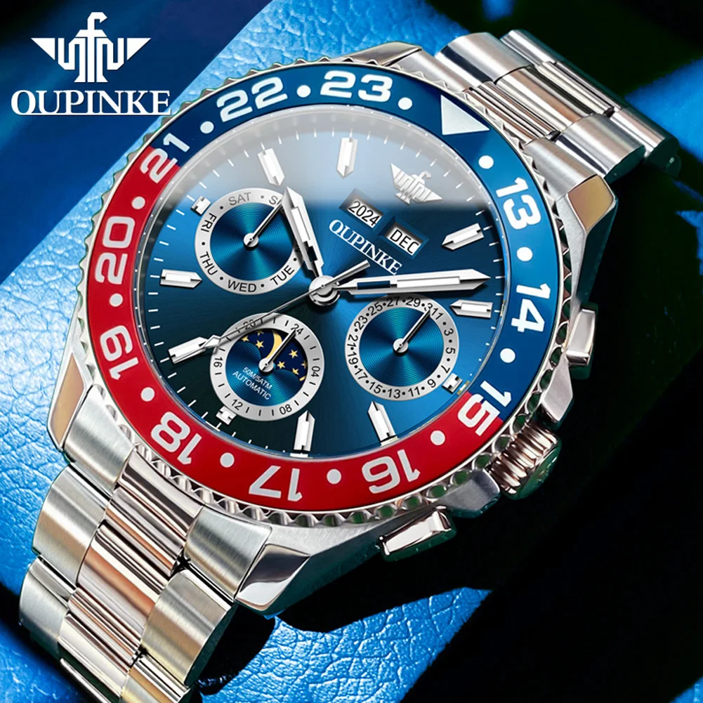 OUPINKE Watches For Men Luxury Top Brand Fully Automatic Mechanical Watch Perpetual Calendar 50MW Waterproof Mens Clock 3271