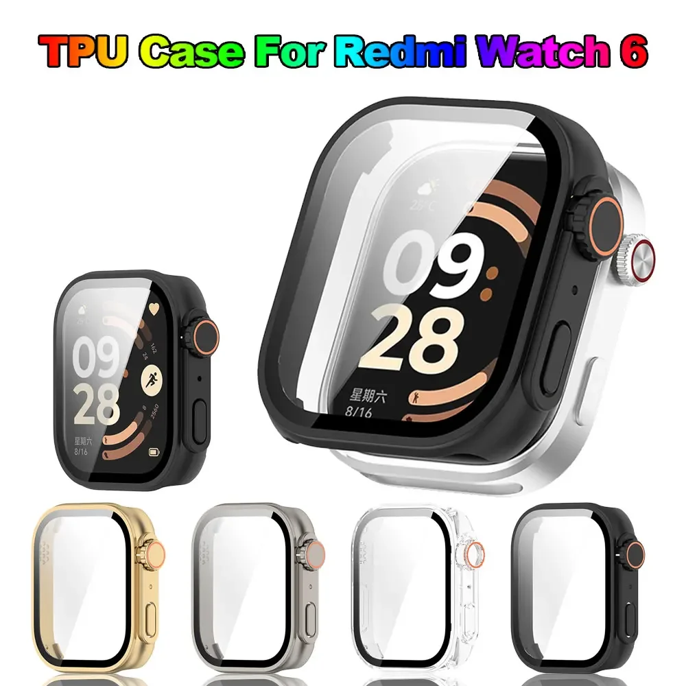 Capa de pc + vidro para redmi watch 6, protetor de tela anti-arranhões, capa protetora para redmi watch6, acessórios para smartwatch