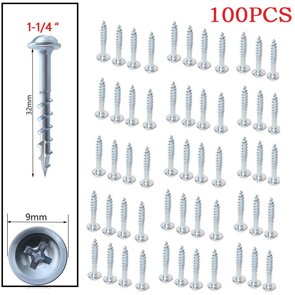 100pcs 25-63mm Carbon Steel Self Tapping Pocket Hole Screws Silver Galvanized Rust Proof For Woodworking Joinery Fasteners Kit