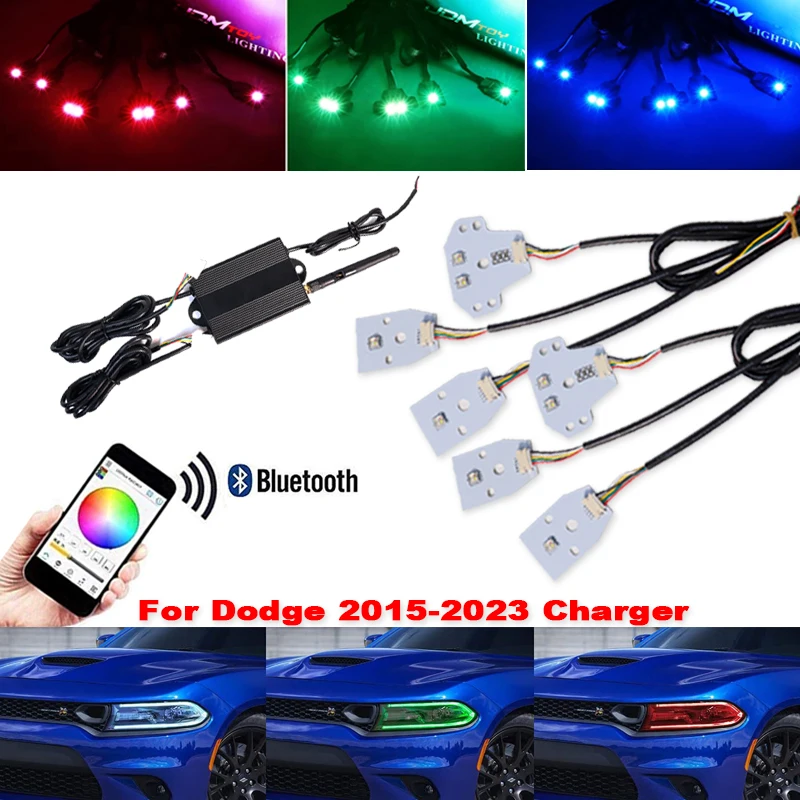 For Dodge Charger Bluetooth APP Ultra Bright Multi Color RGBW LED Angel Eyes Kit Halo Rings DRL Boards 2015-2023