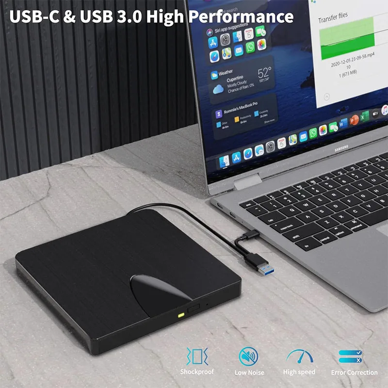 External Blu ray Drive USB3.0 Type-C Blu Ray CD DVD Player Reader Optical Drive for Laptop PC Windows 10 11 Mac OS