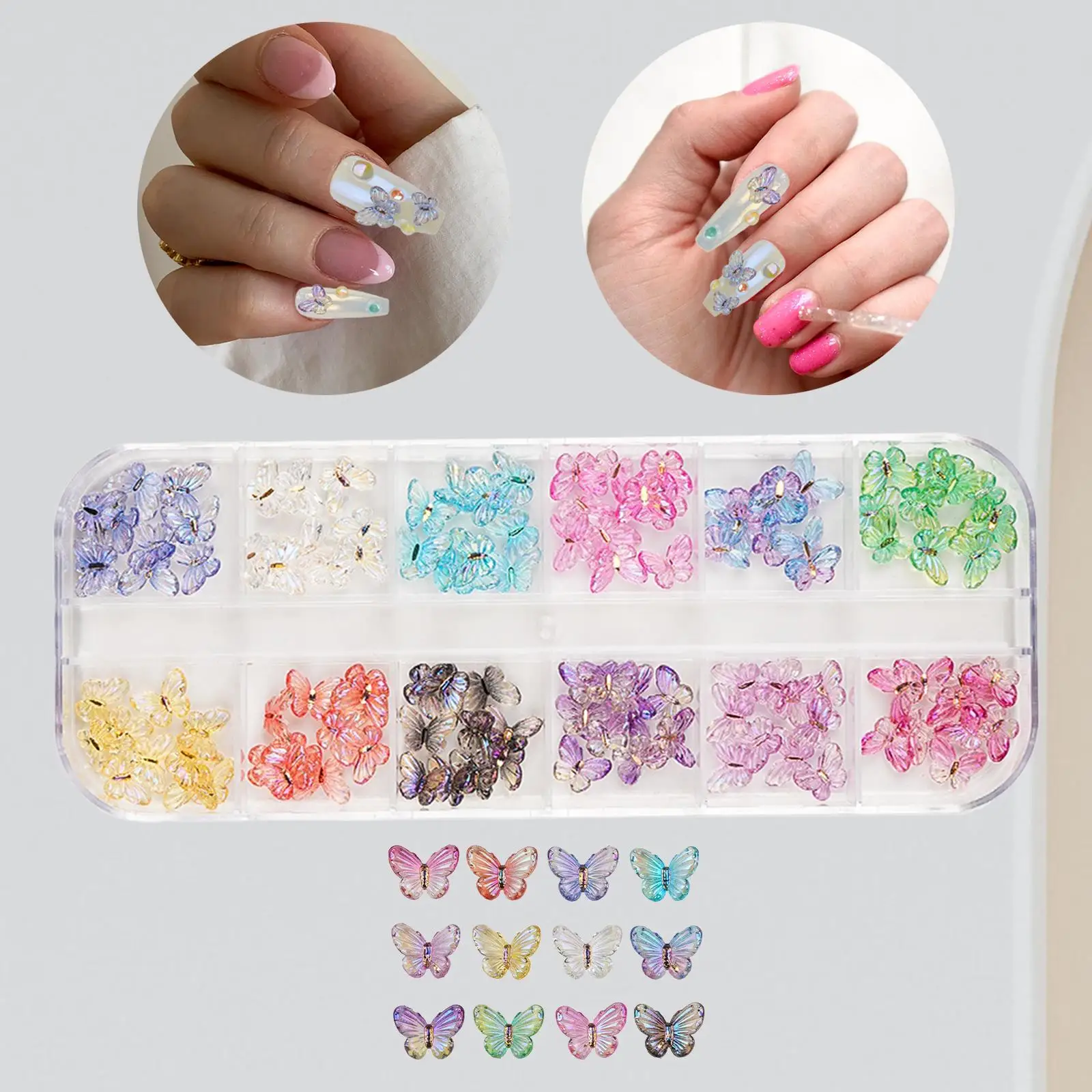 Pegatinas de mariposa con purpurina para decoración de uñas, conjunto de dijes 3D para uñas, calcomanías de resina para mujeres y niñas, accesorios de decoración de uñas DIY