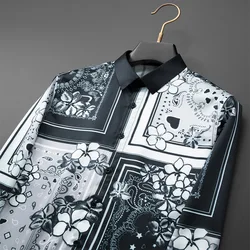 Brand Luxury Printed Shirt Men Non Ironing Long Sleeved Casual Business Dress Shirt Slim Fit Banquet Social Performance Costumes