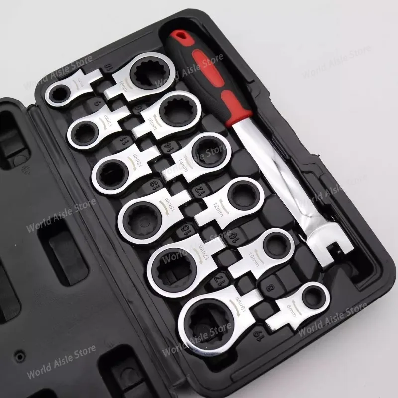 12-piece Plastic-coated Box Interchangeable Head Ratchet Wrench Set, Quick Adjustable Head Combination 72-tooth Auto Repair Tool