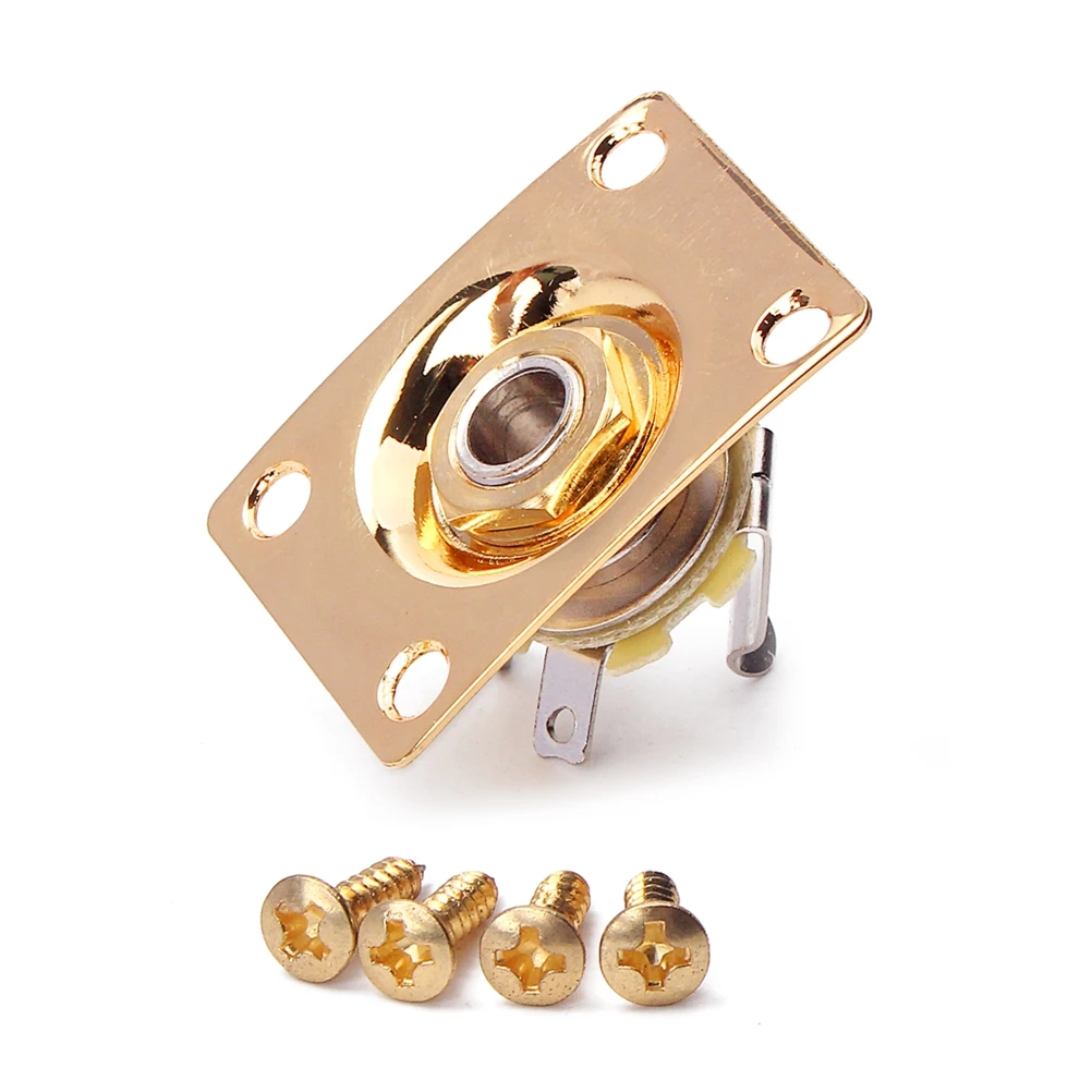 

1/4 Inch 6.35mm Guitar Jack Plate Socket Copper Guitar Pickup Output Jack Plug with Jack Plate Screws for Electric Guitar Bass (