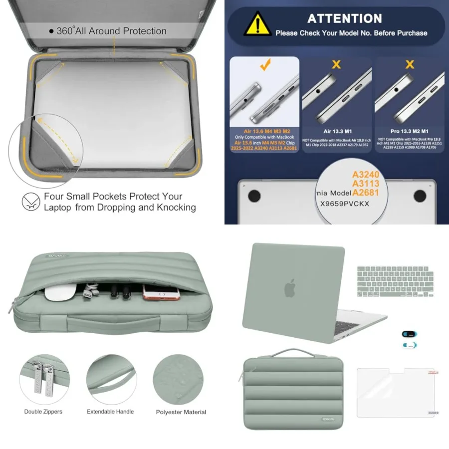 

Compatible with MacBook Air 13 inch Case M5 2026 M4 2025 M3 M2 2024-2022 A3449 A3240 A3113 A2681, Hard Case&Puffy Bag&Keyboard Cover&Webcam Cover&ScreenFilm for MacBook Air 13.6, Antique Green