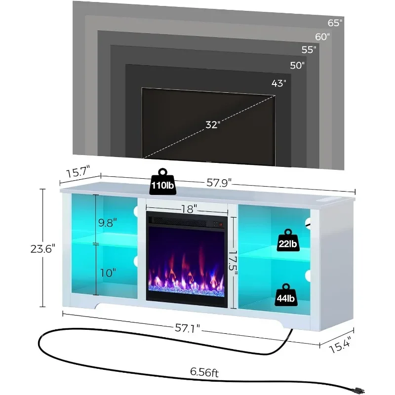 ZHENXIANG Fireplace TV Stand with Led Lights and Power Outlets, TV Stand for 45/50/55/60/65 inch TVs, Entertainment Center