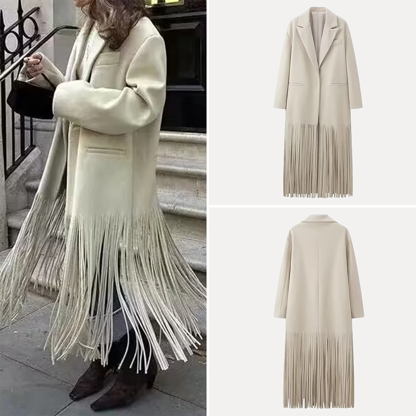 

Длинное пальто-платье Ele с длинными рукавами, осенняя новинка, повседневное, из других материалов, 100% для ежедневной носки