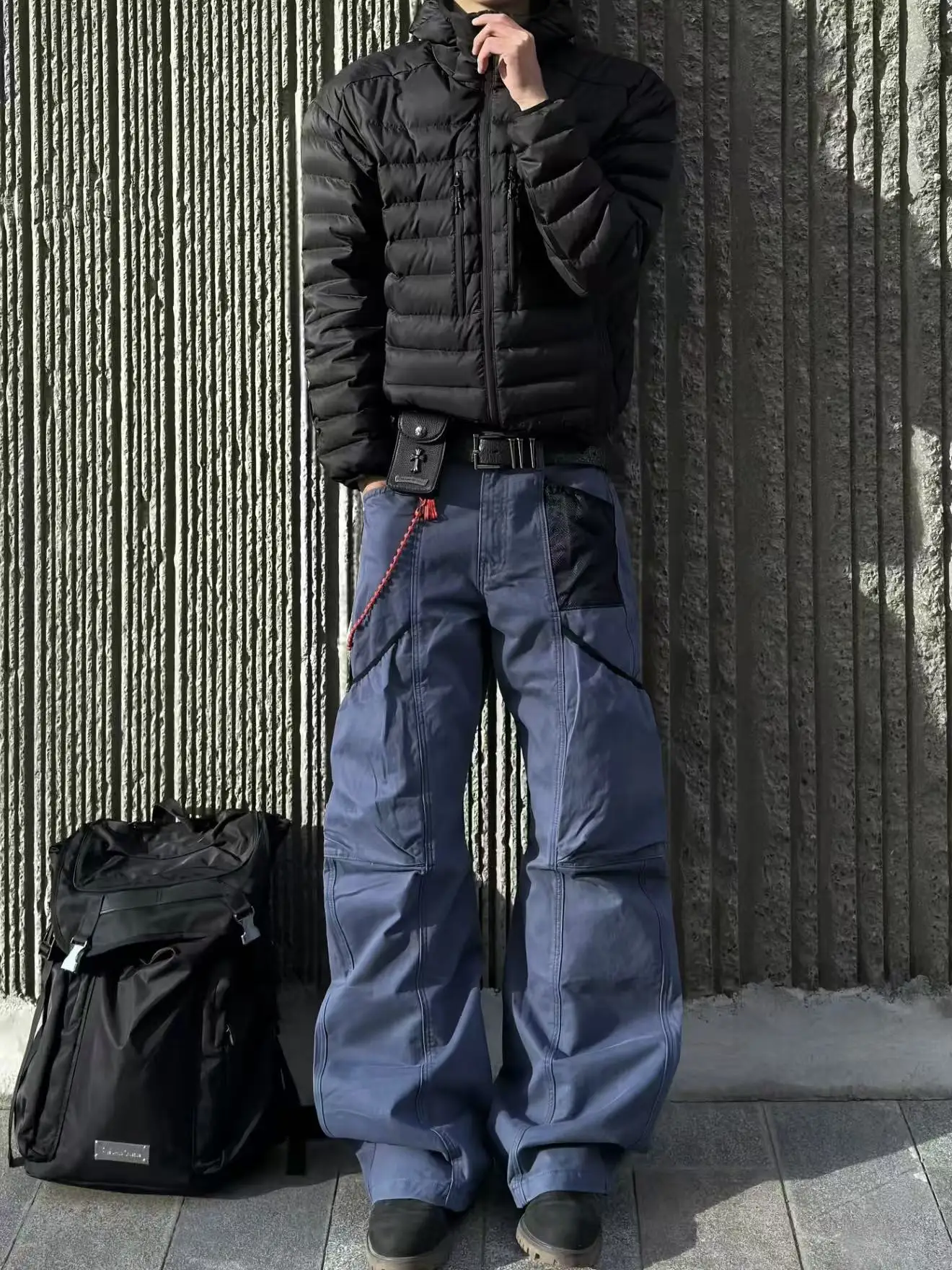 

American Sle Streetwear Cross Multi-ket Workwear Pants Men's Design Loose Wide Leg Work Pants Knife ape Cargo Trousers