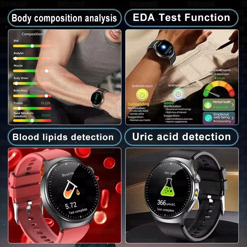 2026 신형 정확한 5종 내장기 감지 스마트워치 ECG 체지방 BMI 측정 건강 스포츠 AOD 스크린 스마트워치 남녀공용