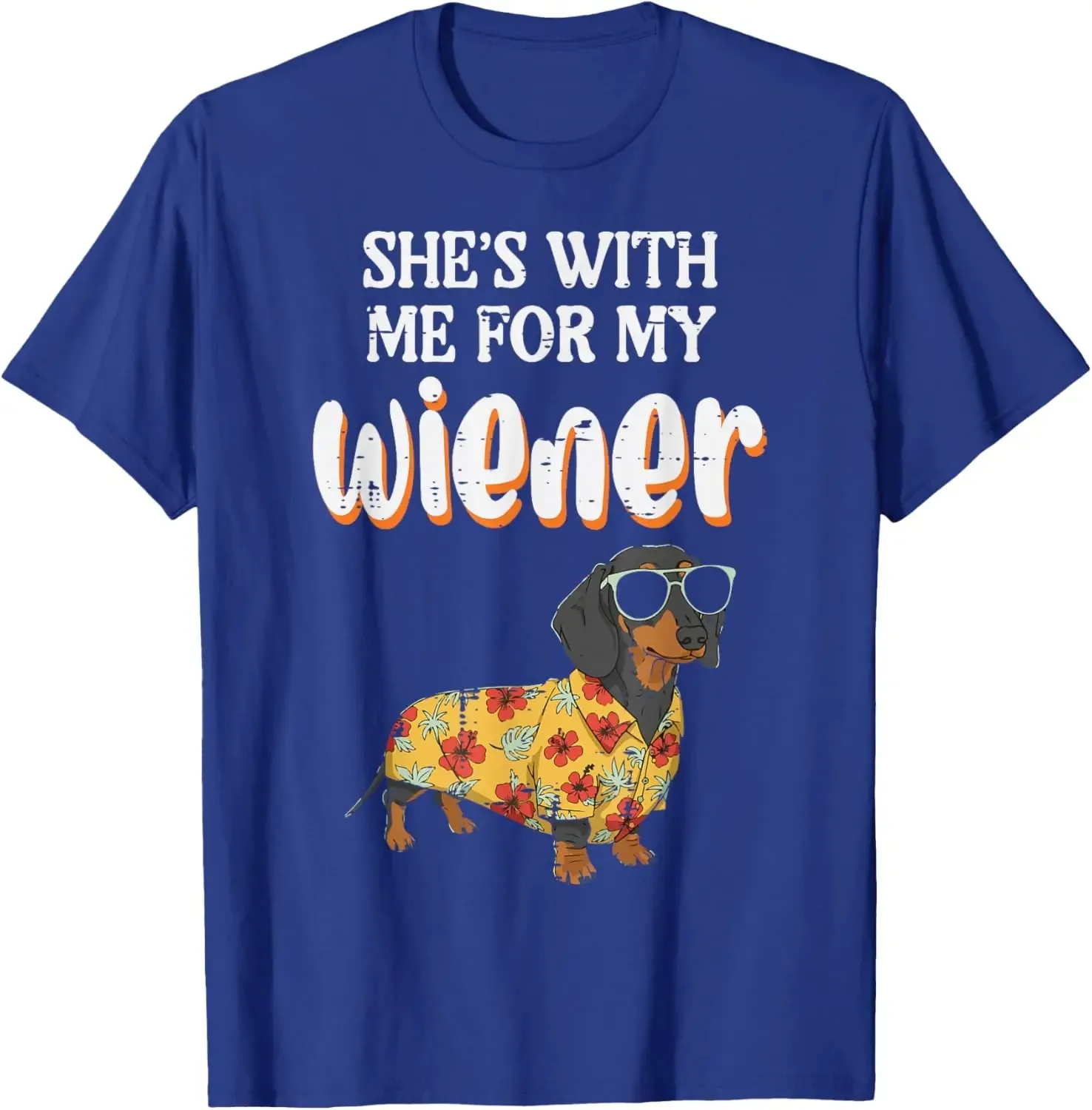 Funny Dachshund Wiener Dog Hawaiian Shirt Graphic Tee Casual Men T-Shirt