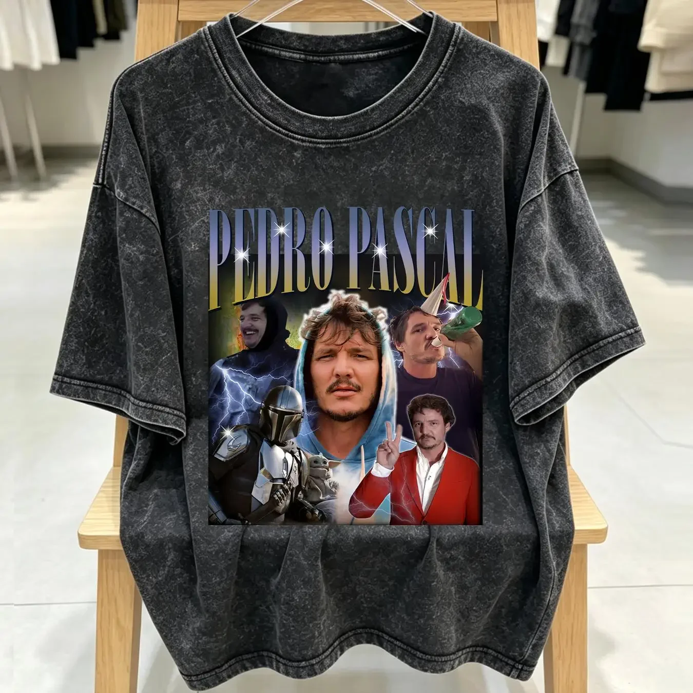 washed T Shirt PEDRO PASCAL Actor Retro 90s Javier Peña Narco Fans Tribute Celebrity long or short sleeves vintage Washed