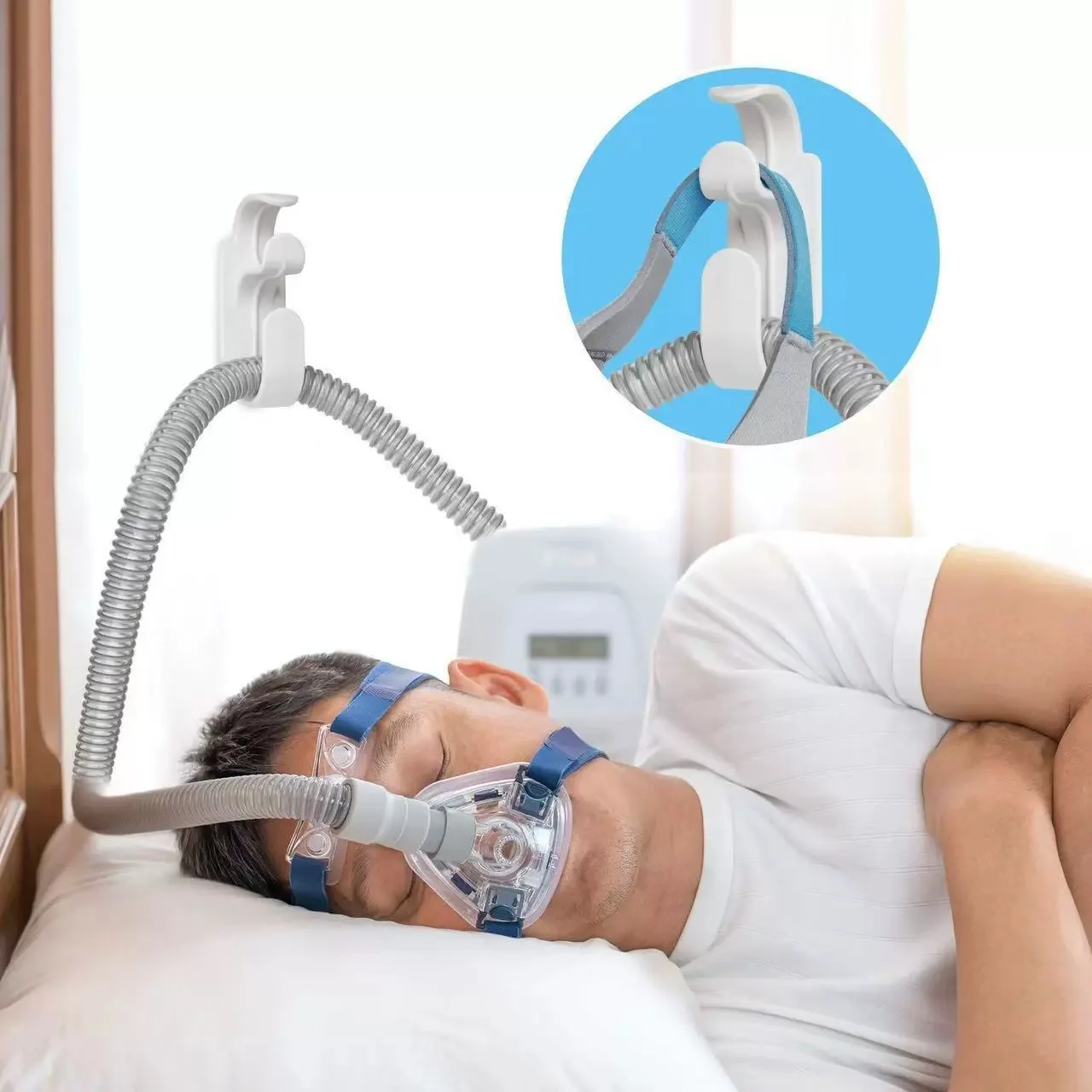 

Вешалка для шланга CPAP Крючок для маски CPAP и держатель шланга CPAP для кровати, чтобы избежать спутывания и предотвратить засорение, чтобы помочь вам снизить