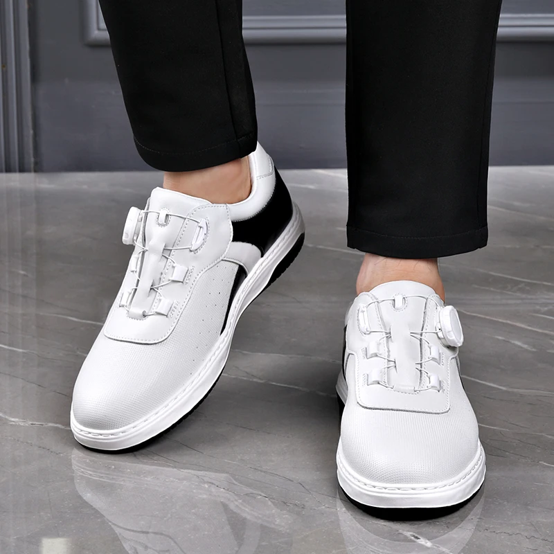 Little White Shoes Men's Genuine Leather Breathable Simple Style Rotating Buckle Premium Feel Shoes Business Casual Board Shoes