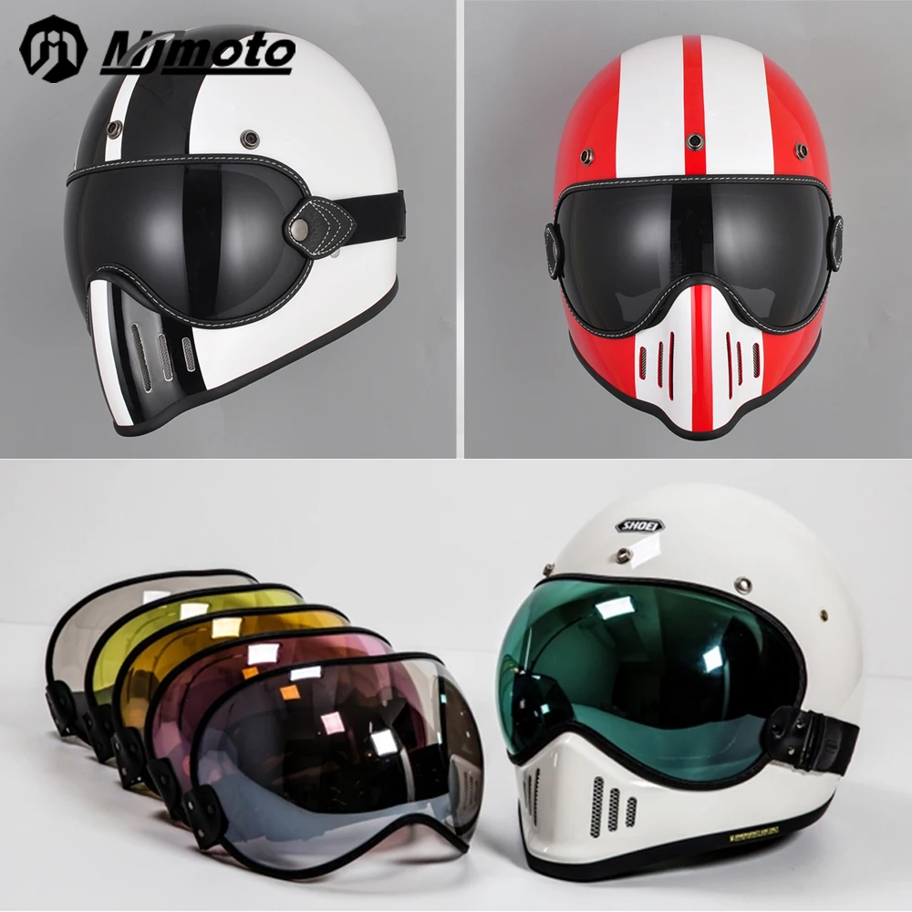 

Universal Motorcycle Helmet Goggles for Shoei Vintage Full Face Helmet Glasses Motocross Helmet Sun Visor HD Anti-UV Bubble Lens