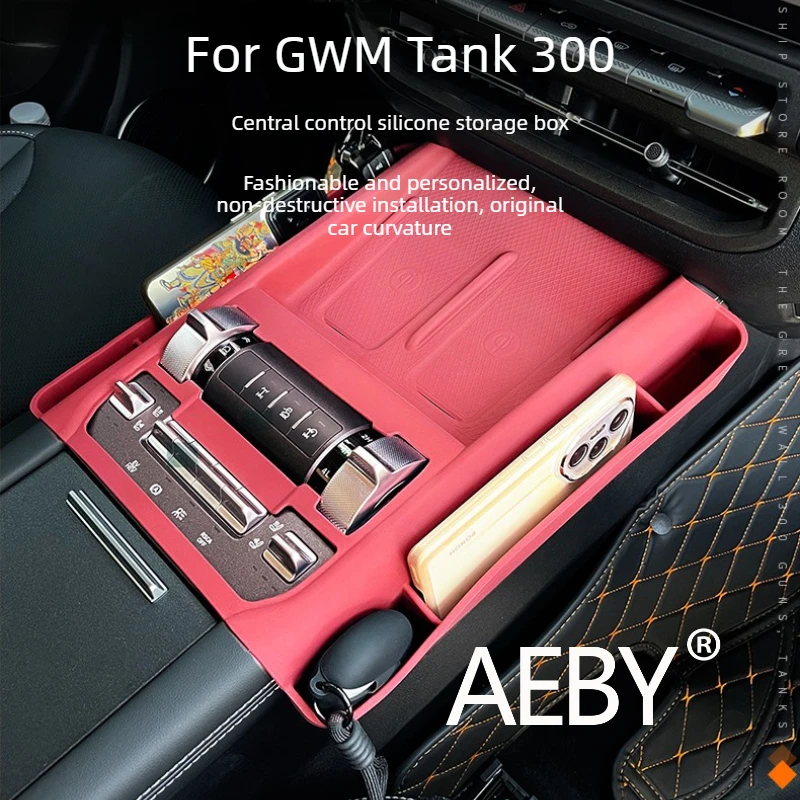 

AEBY For GWM Tank 300 2025 Silicone Center Console Organizer,Car Silicone Organizer,Universal Fit Storage Box,Anti-Scratch Mat