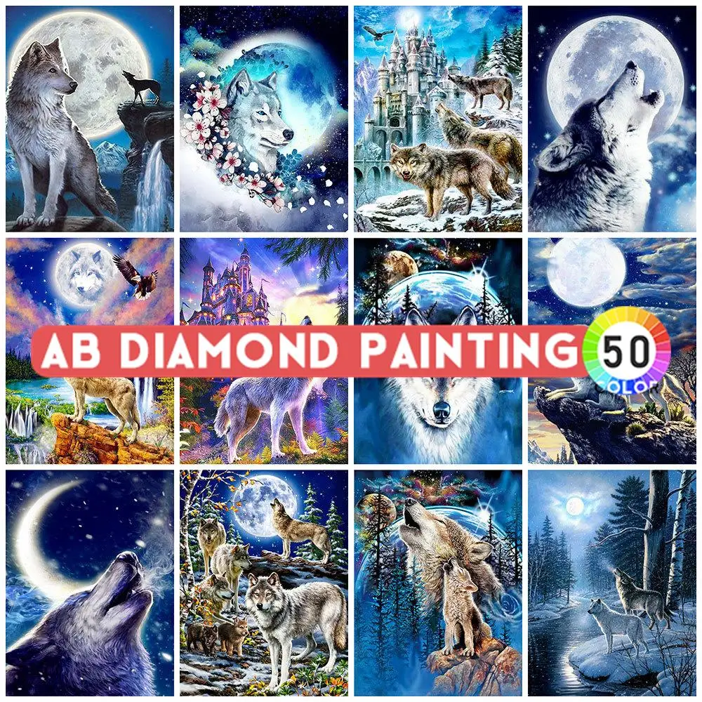 AB Drills 5D Diamond Painting Wolf Nowy produkt Diamond Embroidery Animal Full Square Mosaic Rhinestone Picture Moon Wall Art