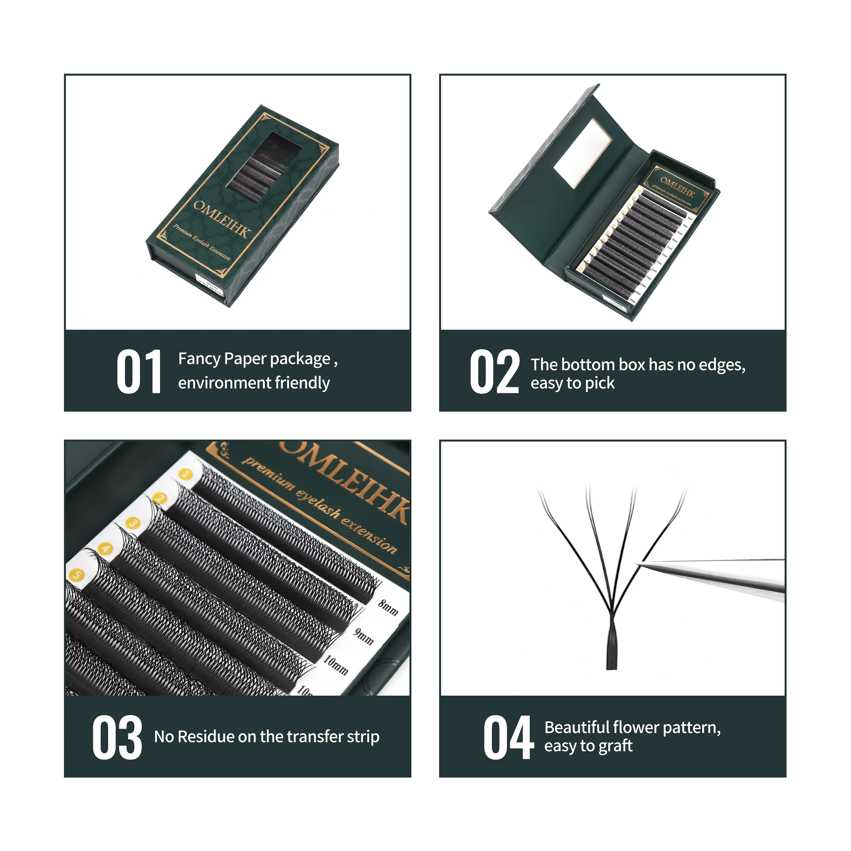 OMLEIHK 8D W (Duplo 4D) 속눈썹 연장 부드럽고 가벼운 볼륨 속눈썹 자연스러운 룩 전문 살롱 사용