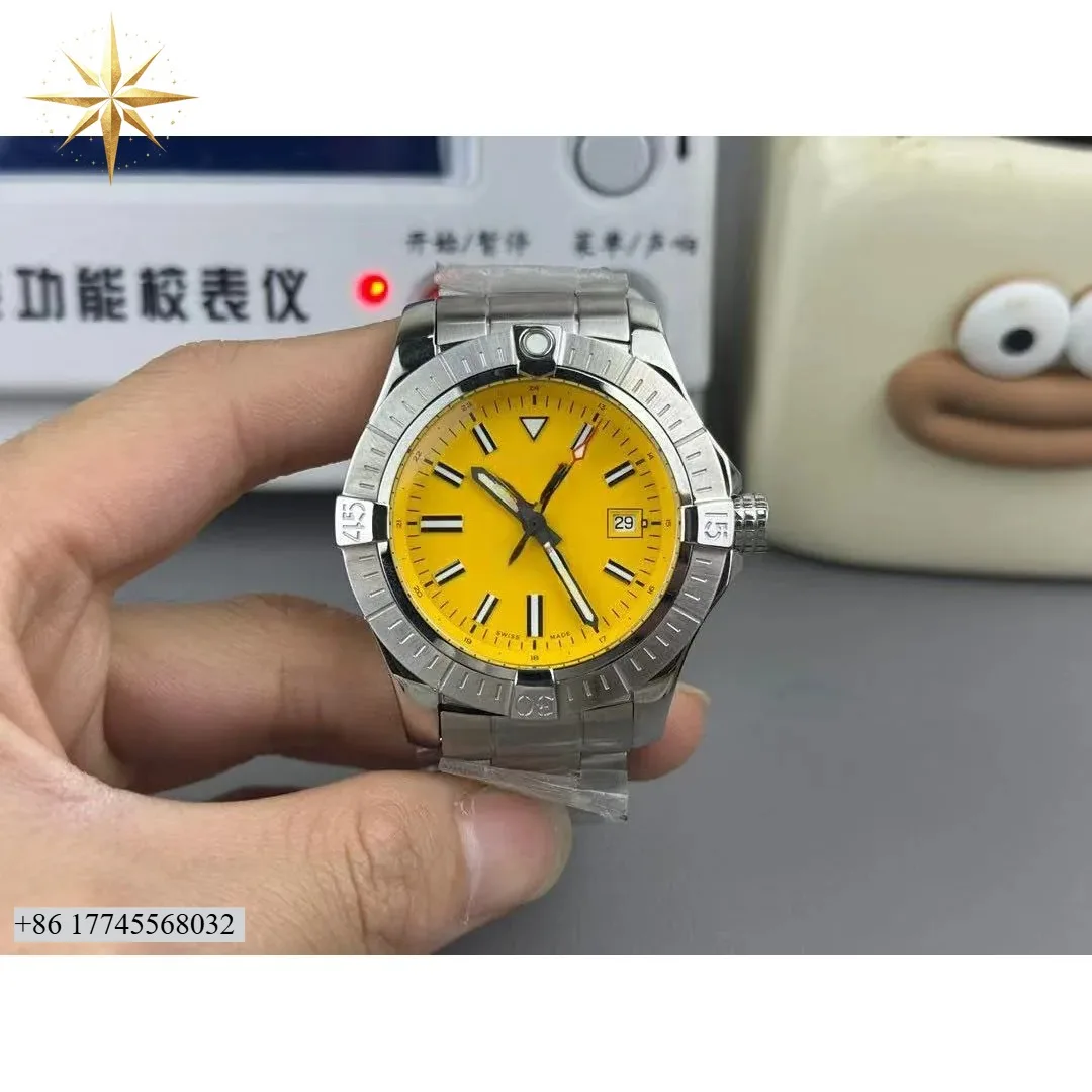 

Customizable Yellow Dial Aviation Luxury Business Sports Casual Chronograph Date Display Automatic Mechanical Watch for Men