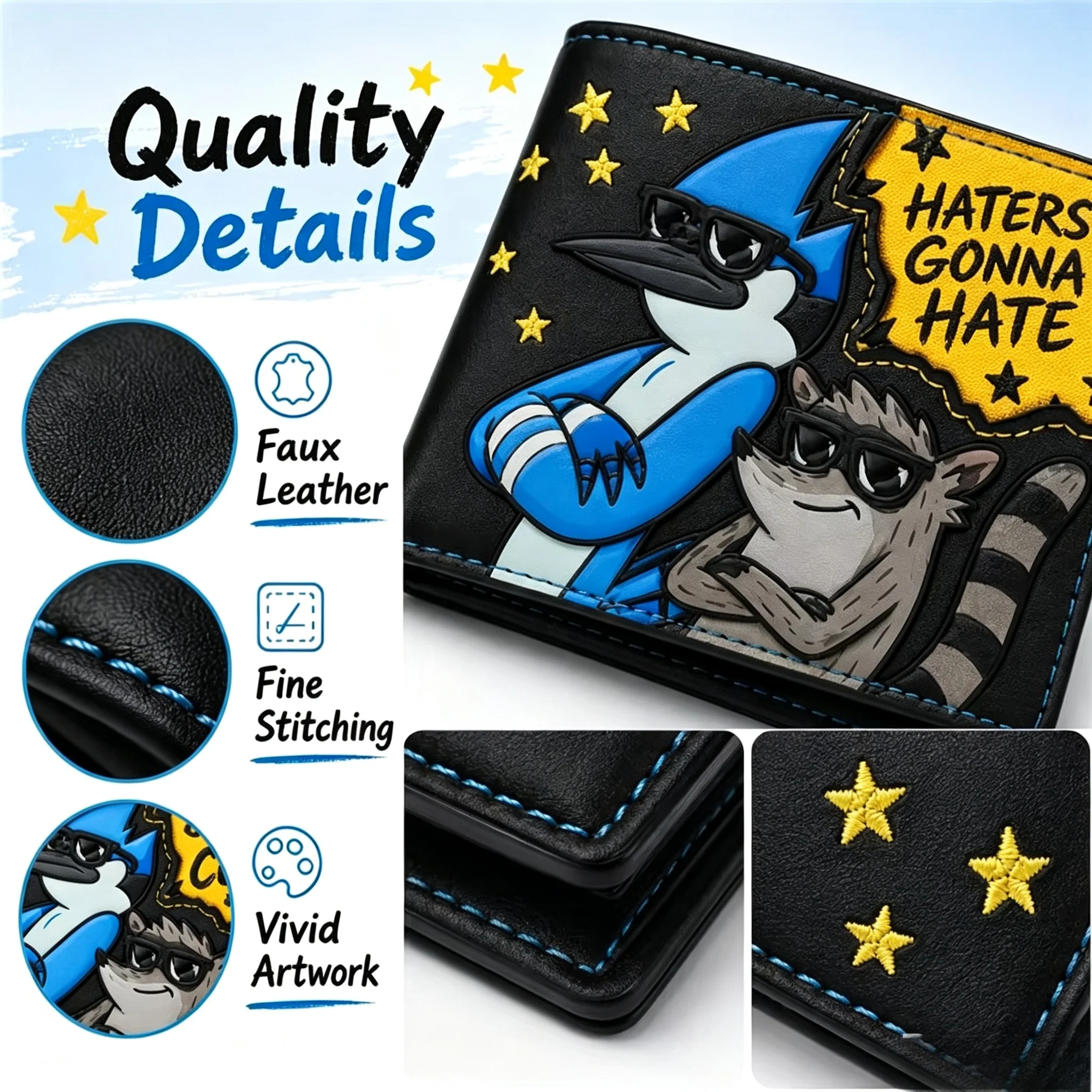 Men's Cartoon Leather Wallet Embroidered 