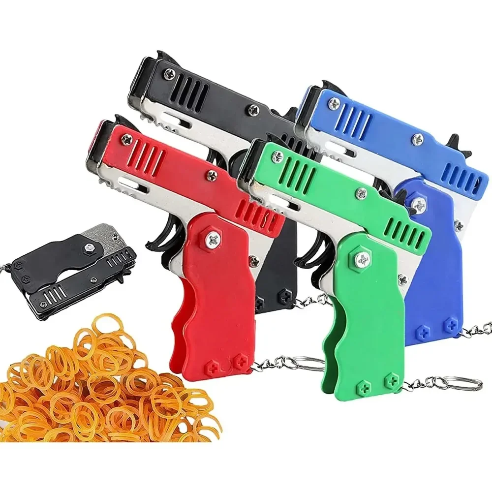 1Pcs Keychain Gun 60 Rubber Bands Rubber Band Gun Shooting Pistol Alloy Kid Outdoor Party Metal Gun Gift Boyfriend Gift Funny