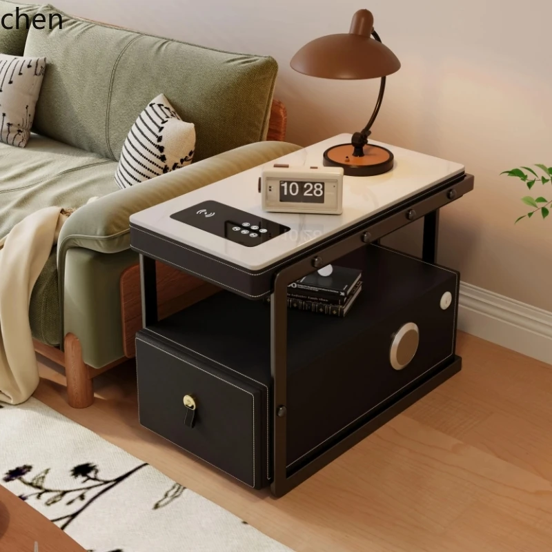 

HTT movable lifting rotating cart solid wood coffee table side table sofa side cabinet tea cabinet rock slab