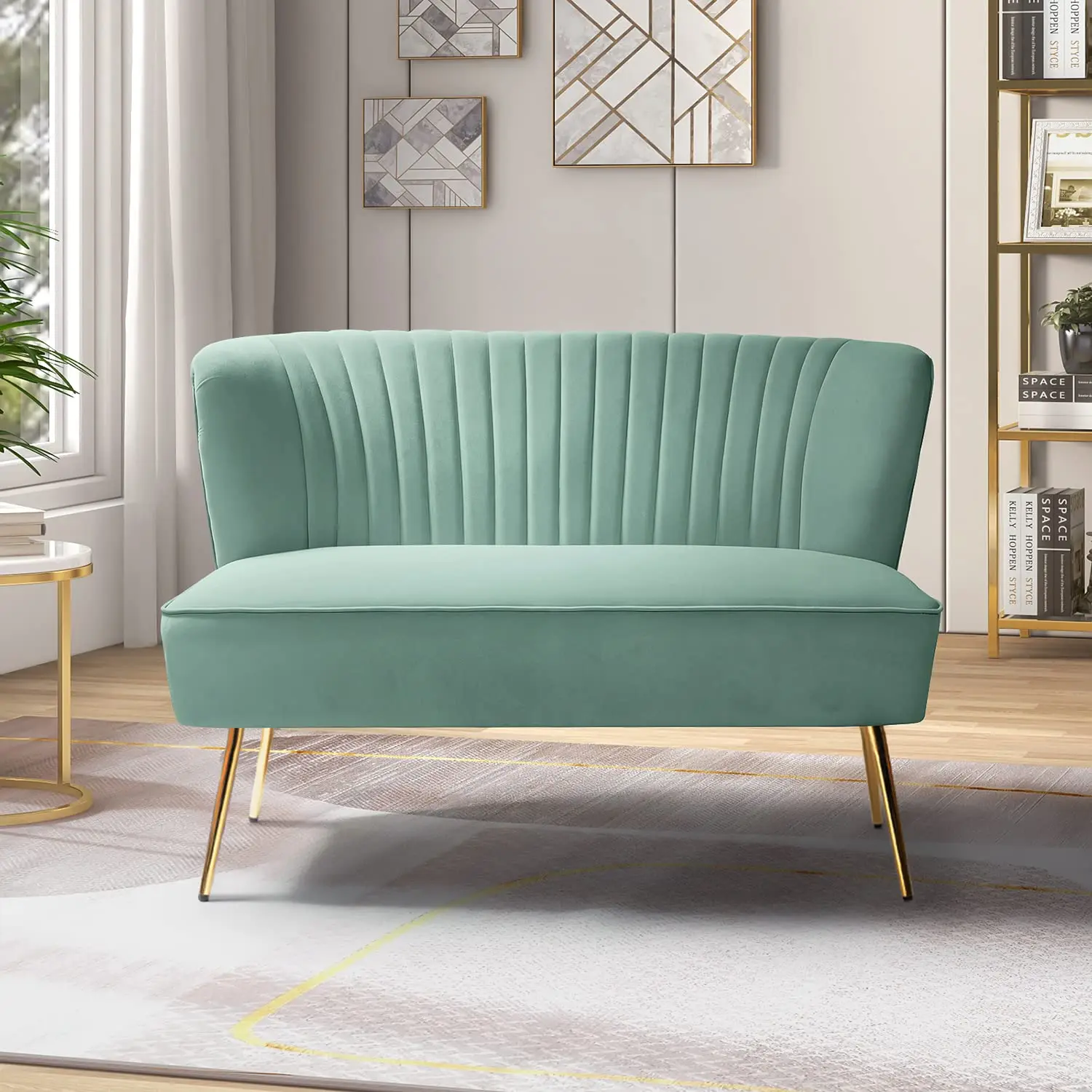 Velvet Loveseat Upholstered Golden Metal Legs Tufted 2-Seat Armless Living Room Bedroom Small Spaces, Customized