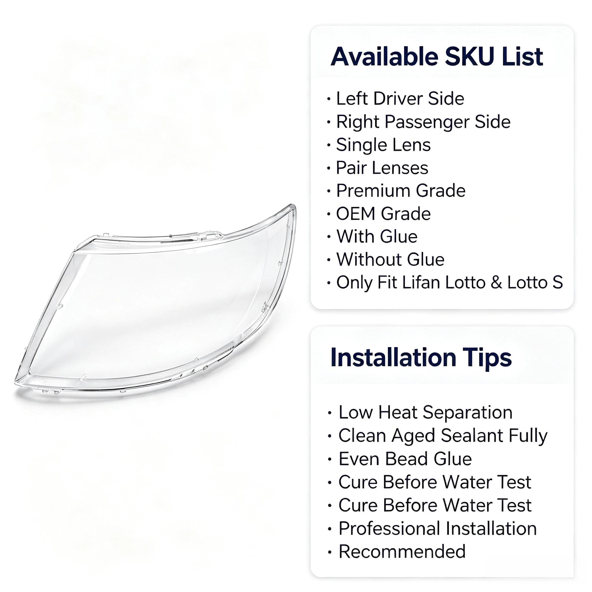 Moggic Headlight Lens Cover Compatible with Lifan Letu 2015 2016 2017 2018 Standard Edition Left Right Side Replacement Clear