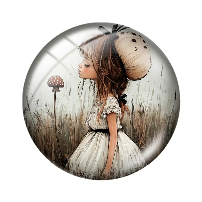 Mushroom girl 12mm/18mm/20mm/25mm glass cabochon  bracelet pendant rings for jewelry demo earrings back Making findings