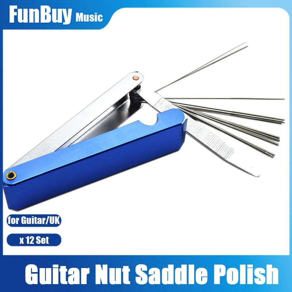 

12Set Guitar Bridge Nut Saddle Polish Crowning Luthier File Stainless Steel Guitar Repair Tool