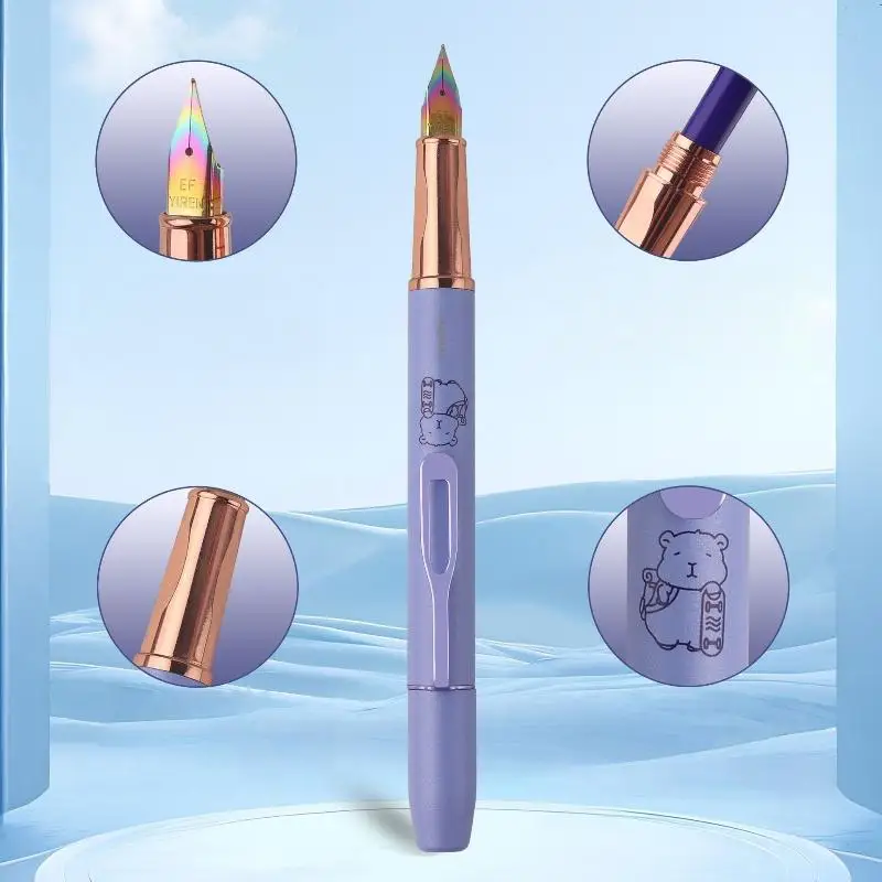 

1Pcs 0.38mm Colorful Iridium Nib Erasable Fountain Pen With Magnetic Design Suitable For Office And School Supplies