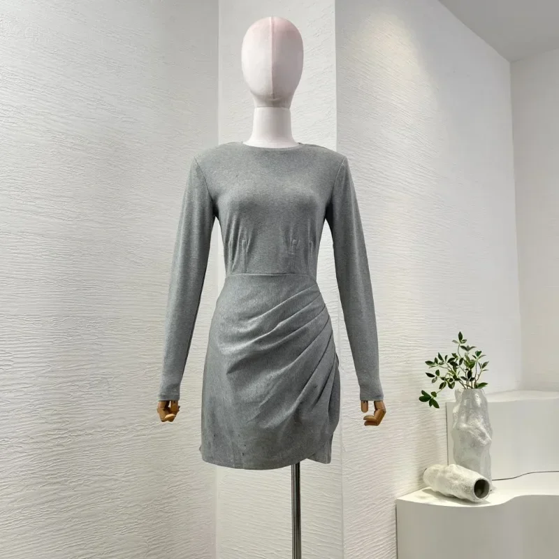 Women's New Fashion Style High Quality Elegant 2025 Grey Mini Dresses for Office Ladies