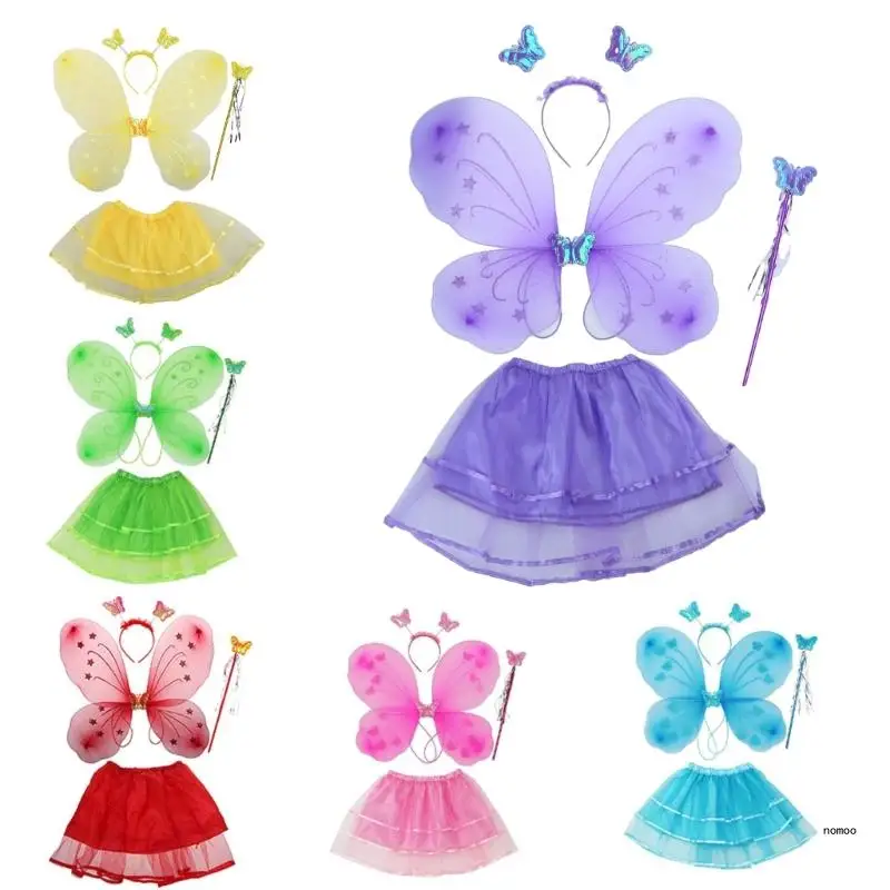 Conjunto fantasias fadas princesa para meninas, com borboletas, asa fada, varinha mágica, faixa cabeça,