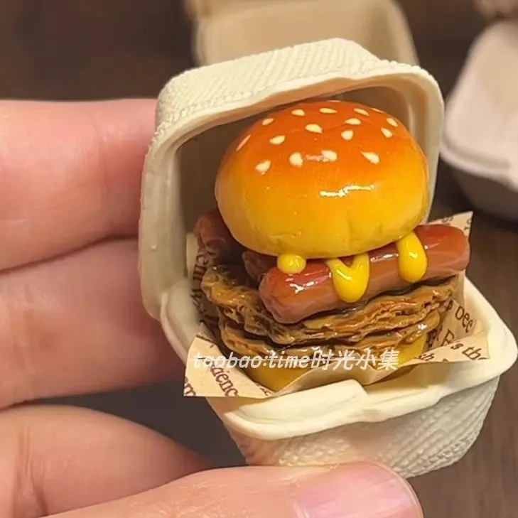 Mini American Hot Dog Cheese Burger Refrigerator Sticker Creative emulation cute Hamburger Packaging Box Magnetic decoration