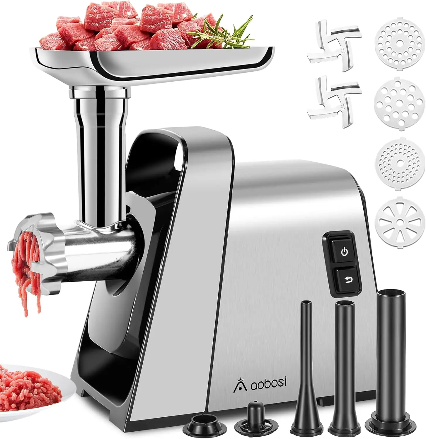 Meat Grinder Electric, [3000W Max] Meat Grinder Heavy Duty with 2 Stainless Steel Blades & 4 Grinding Plates, Sausage Ma