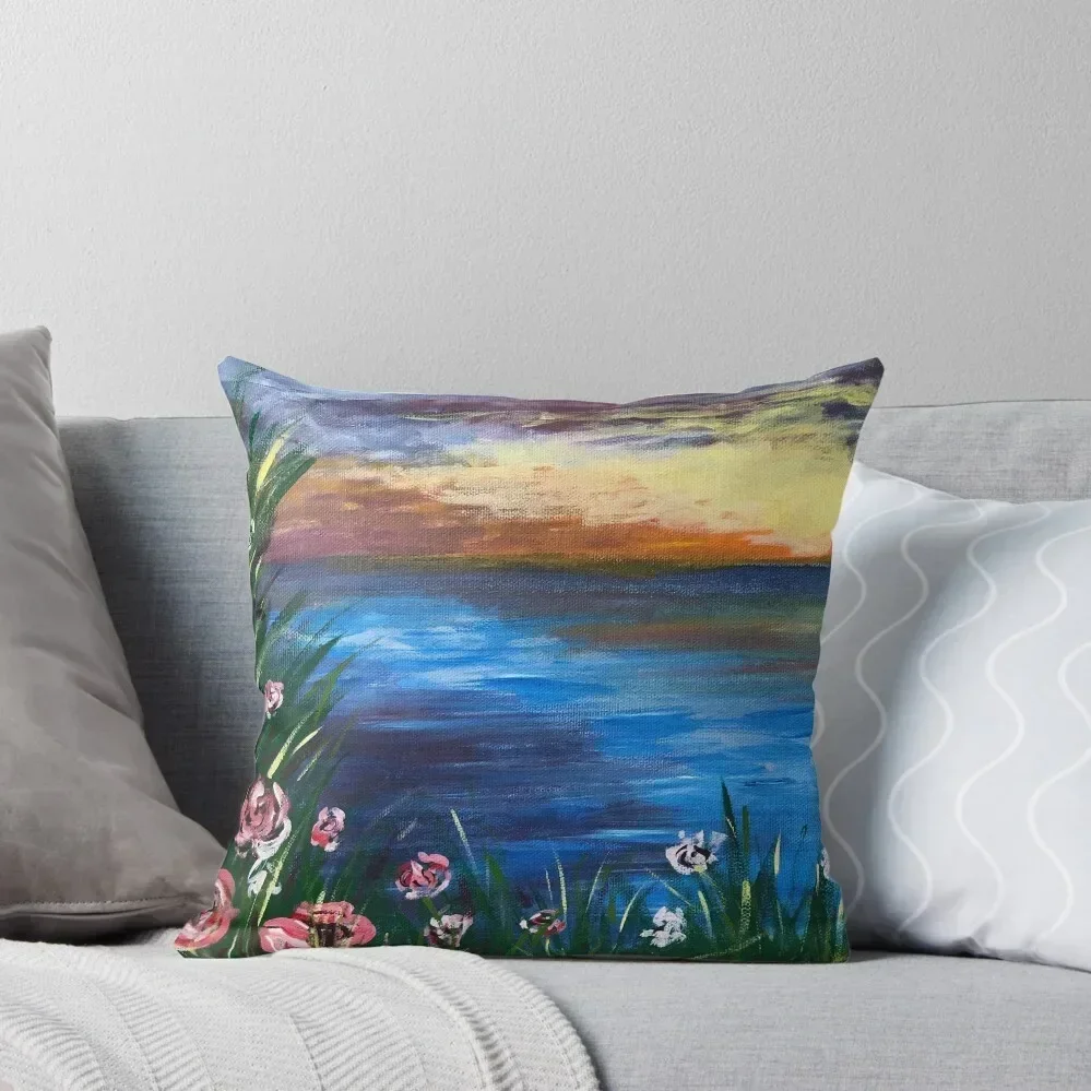 

Sunset Over The Pond - Cape May Point Acrylic Painting Throw Pillow covers for pillows Sofa Cushion Cover pillow